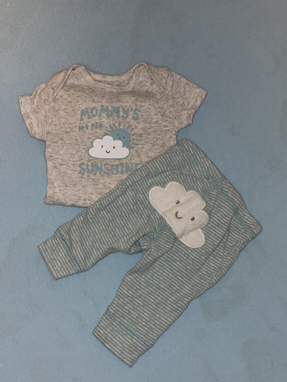 Mommy's Sunshine Two-Piece Baby Set - Gray & Teal Cloud